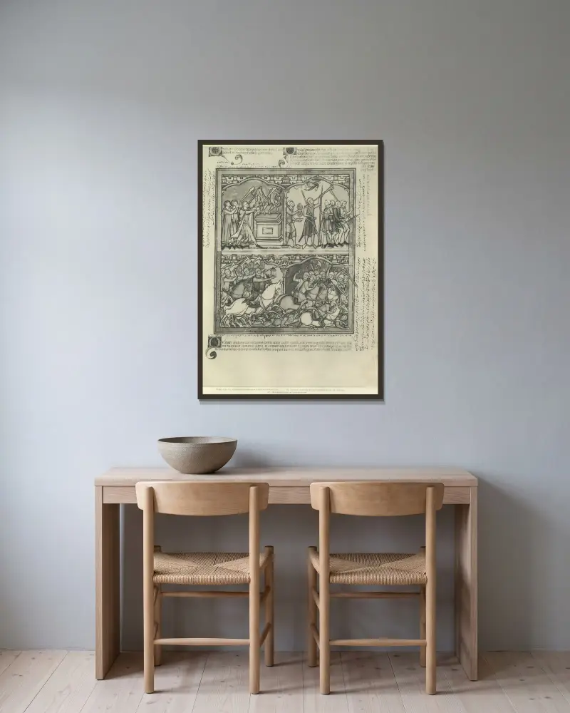Gammaltestamentliga illustrationer från mitten av 1200-talet, plansch 25 av Montague Rhodes James inramad på en vägg