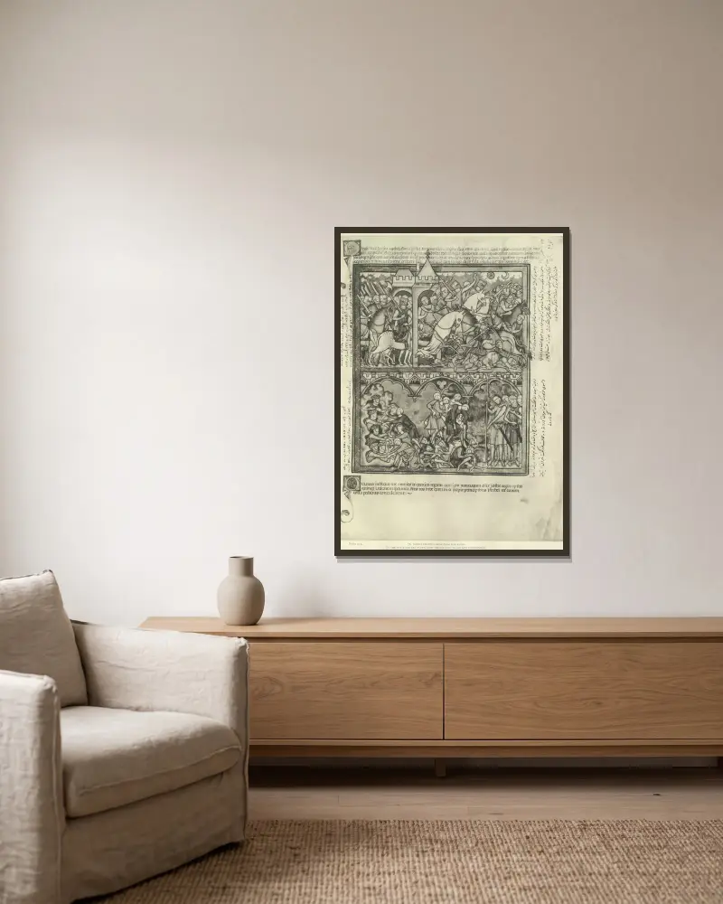 Gammaltestamentliga illustrationer från mitten av 1200-talet, plansch 21 av Montague Rhodes James inramad på en vägg