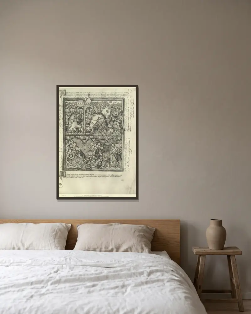 Gammaltestamentliga illustrationer från mitten av 1200-talet, plansch 21 av Montague Rhodes James inramad på en vägg