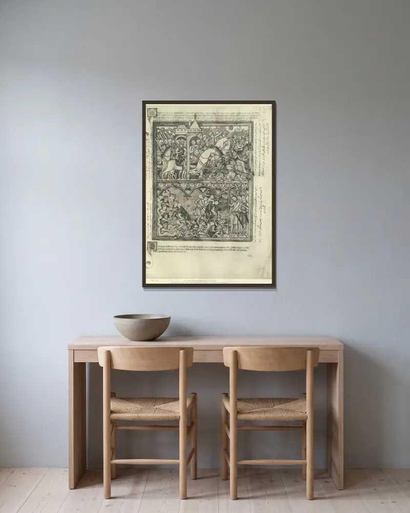 Gammaltestamentliga illustrationer från mitten av 1200-talet, plansch 21 av Montague Rhodes James inramad på en vägg