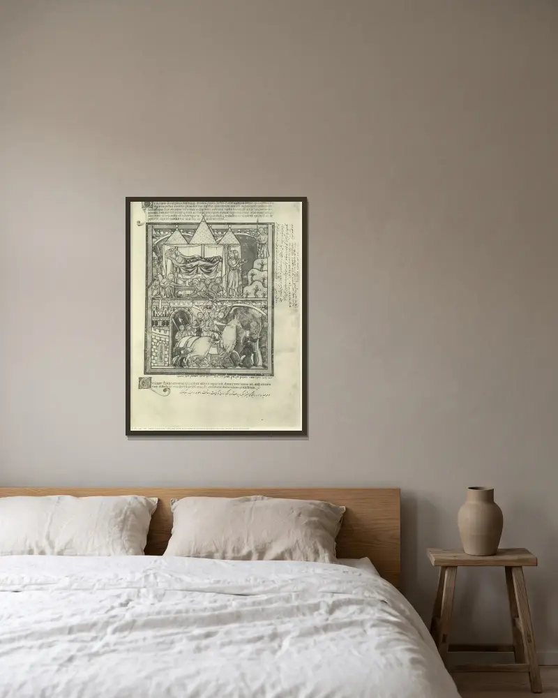 Gammaltestamentliga illustrationer från mitten av 1200-talet, plansch 67 av Montague Rhodes James inramad på en vägg
