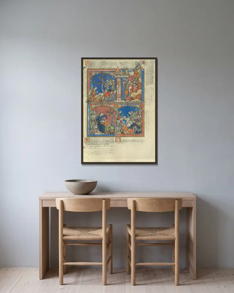 Gammaltestamentliga illustrationer från mitten av 1200-talet, plansch 29 av Montague Rhodes James inramad på en vägg