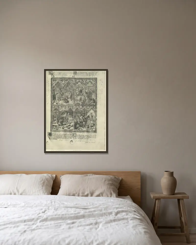 Gammaltestamentliga illustrationer från mitten av 1200-talet, plansch 5 av Montague Rhodes James inramad på en vägg
