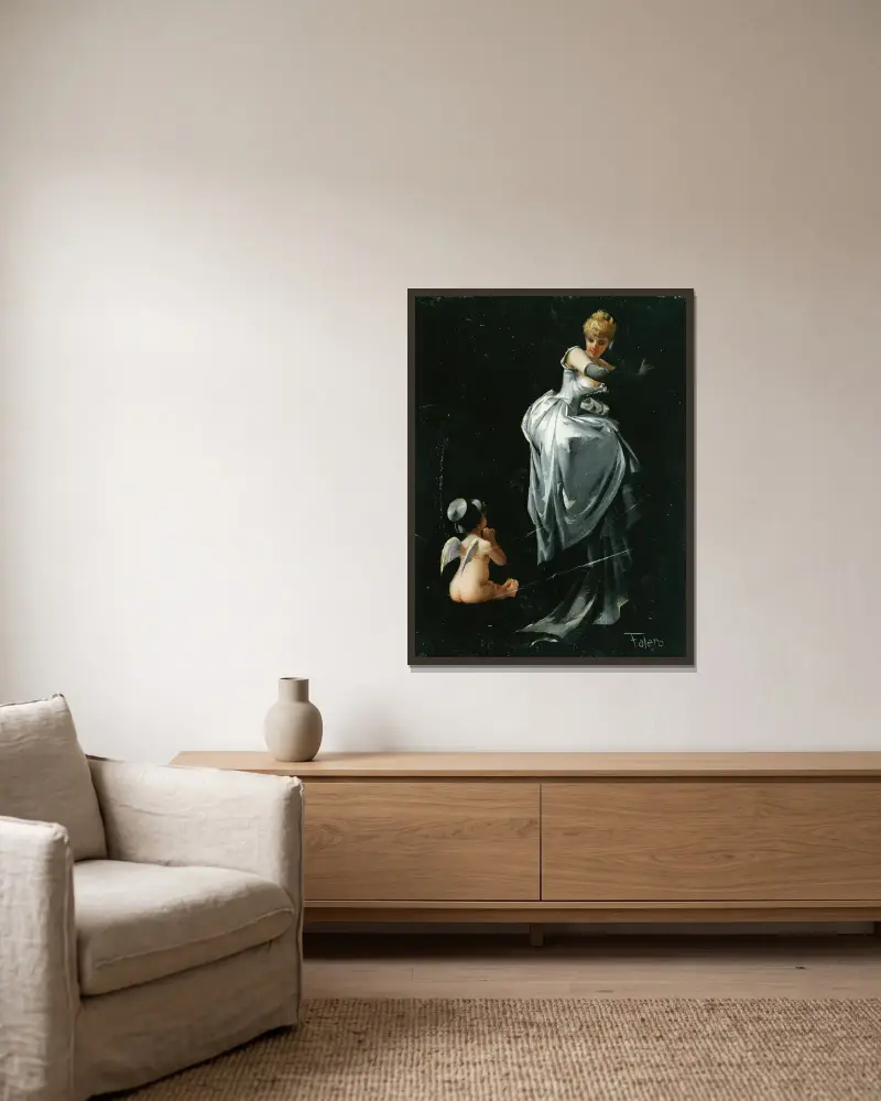 Gefangen im Netz von Luis Ricardo Falero gerahmt an einer Wand