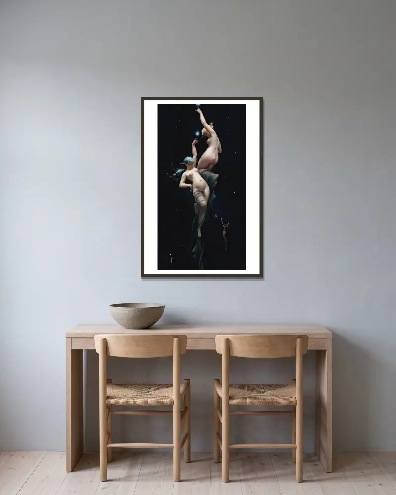 Moonlit beauties av Luis Ricardo Falero inramad på en vägg