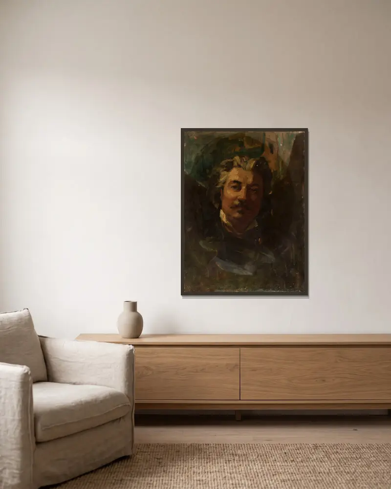Porträtt av Cyprian Godebski av Luis Ricardo Falero inramad på en vägg