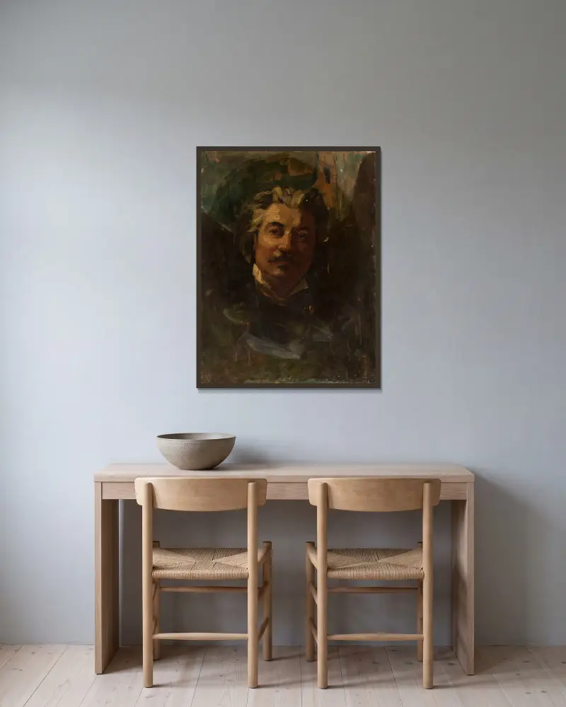 Porträtt av Cyprian Godebski av Luis Ricardo Falero inramad på en vägg