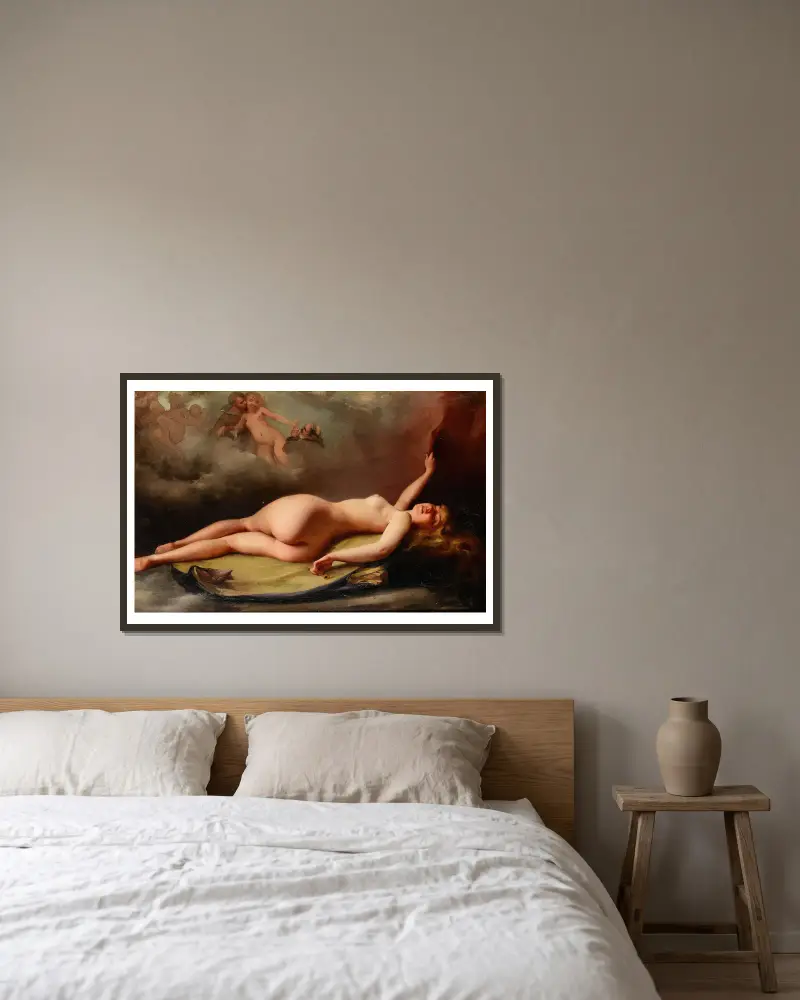 Reclining nude av Luis Ricardo Falero inramad på en vägg