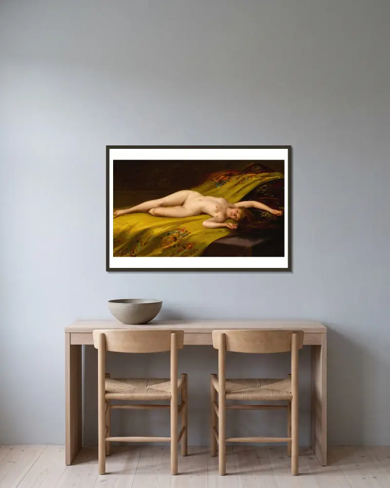 Die Verführung von Luis Ricardo Falero gerahmt an einer Wand