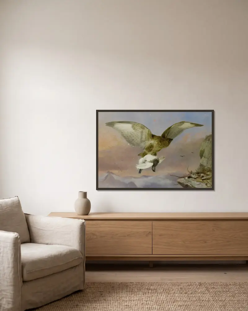 Buzzard With Ptarmigan av Richard Ansdell inramad på en vägg