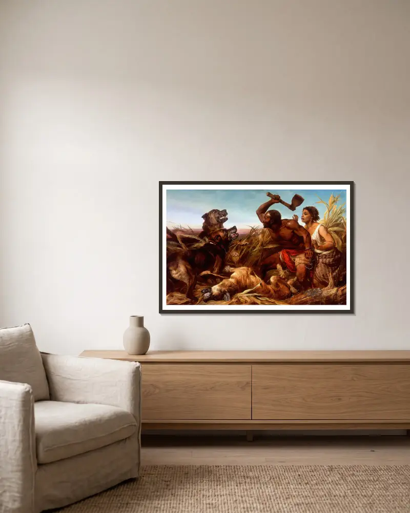 The Hunted Slaves av Richard Ansdell inramad på en vägg