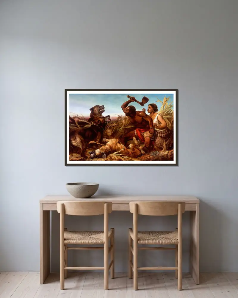 The Hunted Slaves av Richard Ansdell inramad på en vägg