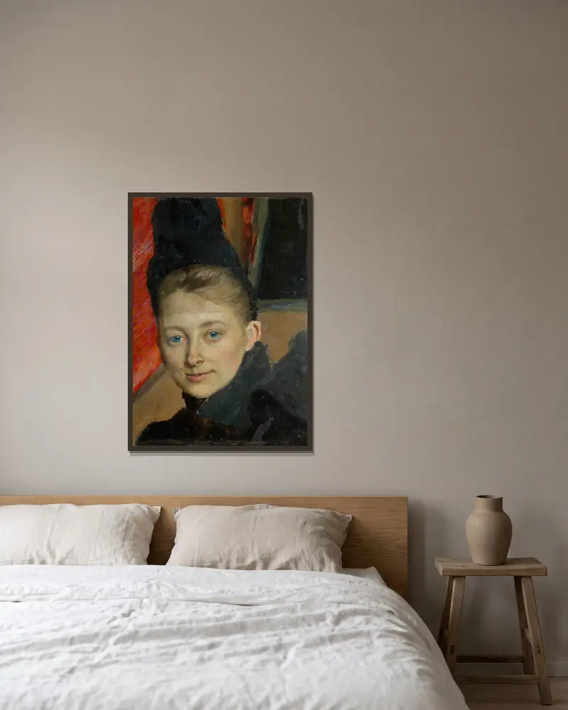Porträtt av konstnärens första hustru, född Klemming av Richard Bergh inramad på en vägg