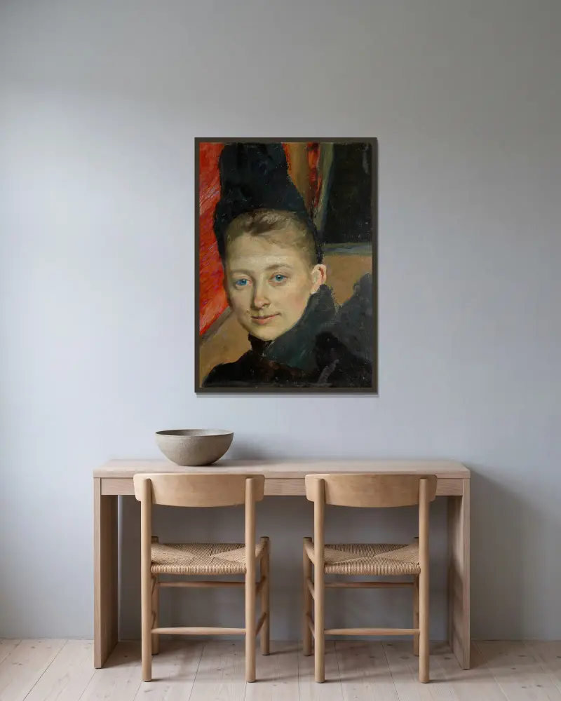 Porträtt av konstnärens första hustru, född Klemming av Richard Bergh inramad på en vägg