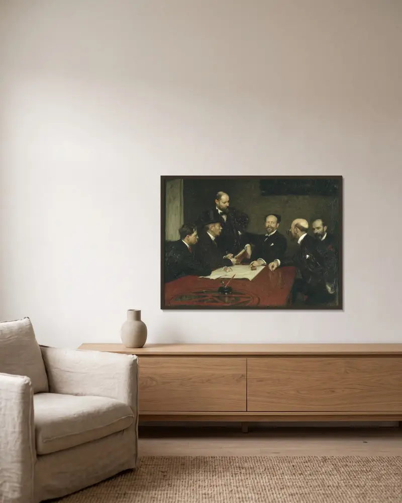 The Council of the Society of Artists (Christian Eriksson, Eugène Jansson, Karl Nordström (ordf), Robert Thegerström, Richard Bergh. Standing Nils Kreuger), Richard Bergh v rámu na stěně