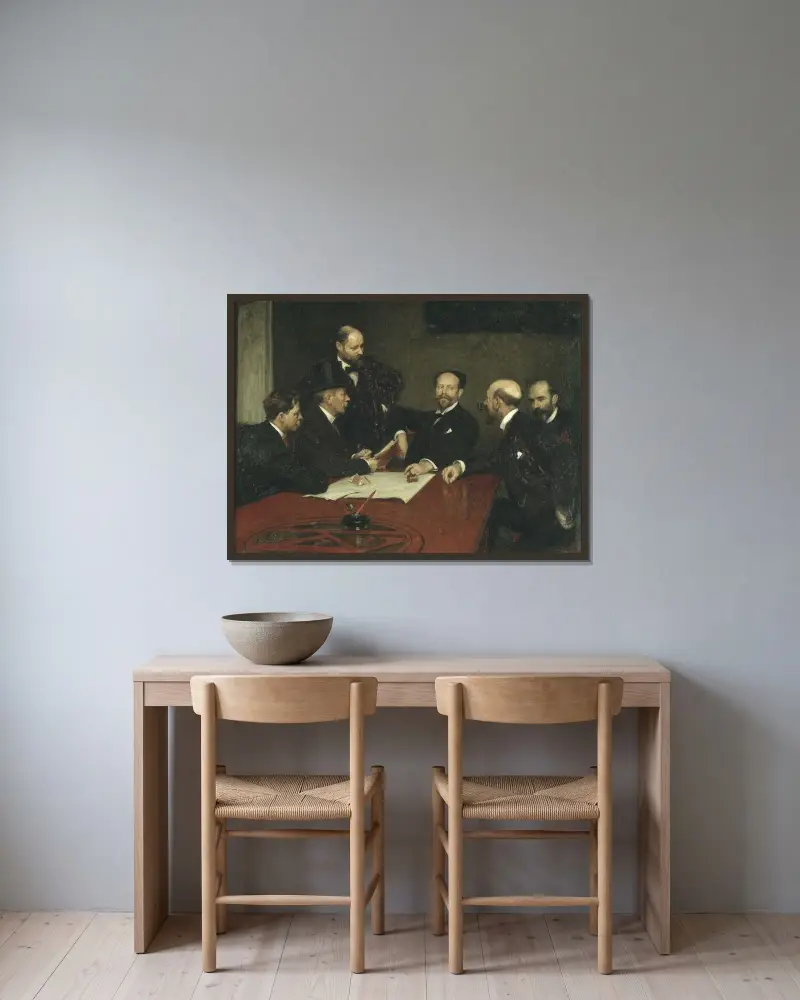The Council of the Society of Artists (Christian Eriksson, Eugène Jansson, Karl Nordström (ordf), Robert Thegerström, Richard Bergh. Standing Nils Kreuger), Richard Bergh v rámu na stěně