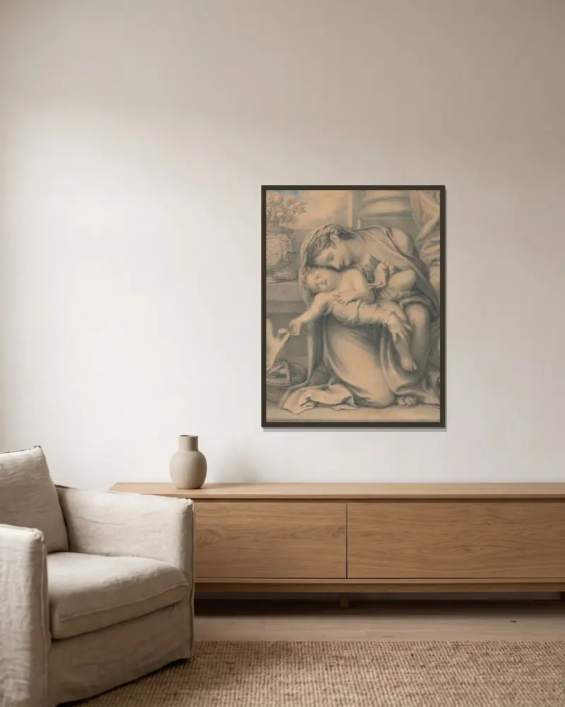 Madonna und Kind von Richard Cosway gerahmt an einer Wand