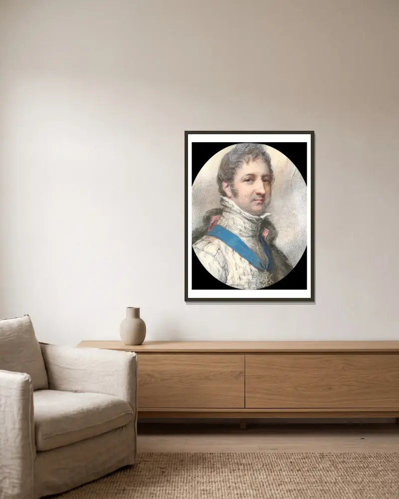 Porträtt av Louis-Philippe, hertig av Orléans, senare fransmännens kung av Richard Cosway inramad på en vägg