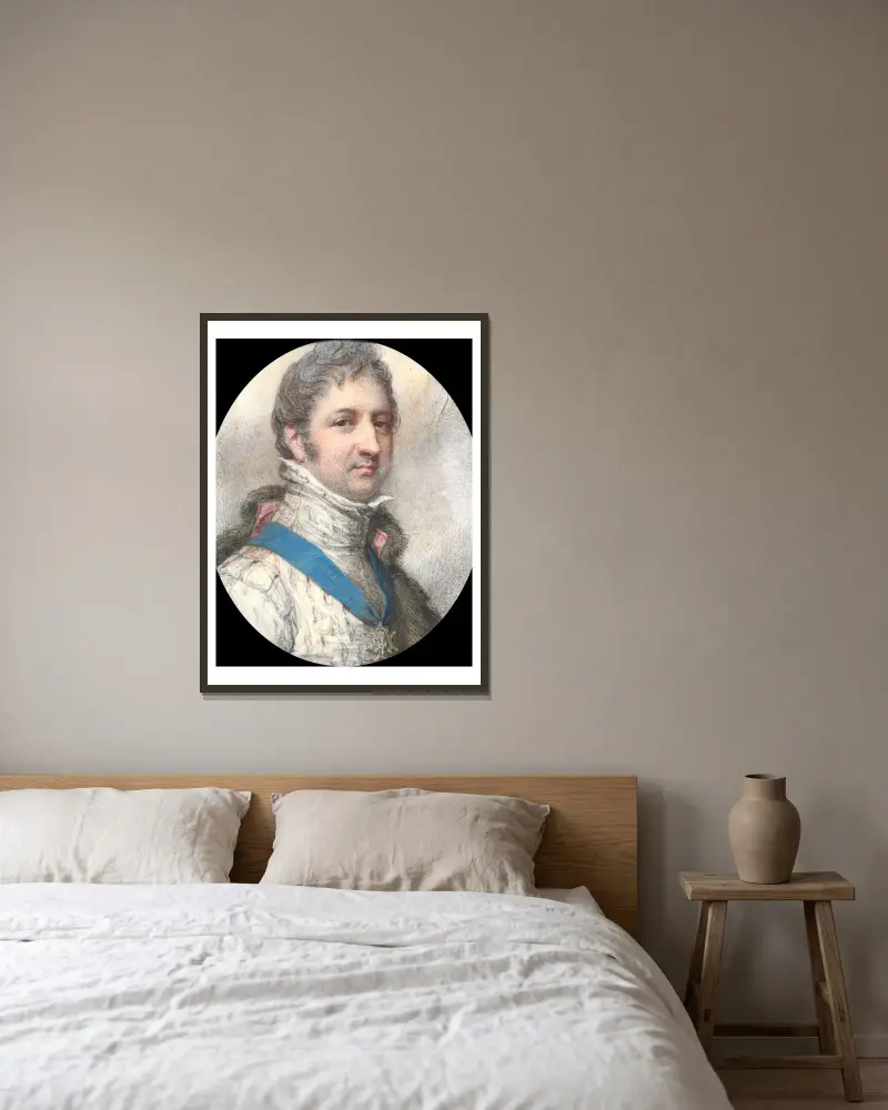 Porträtt av Louis-Philippe, hertig av Orléans, senare fransmännens kung av Richard Cosway inramad på en vägg