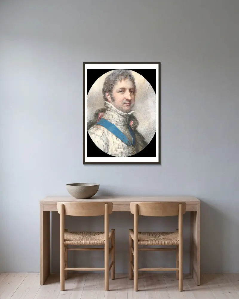 Porträtt av Louis-Philippe, hertig av Orléans, senare fransmännens kung av Richard Cosway inramad på en vägg