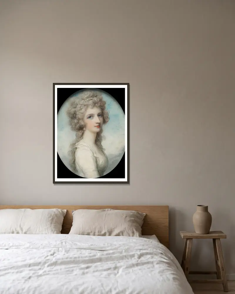 Porträtt av Mary Frances (Fanny) Swinburne av Richard Cosway inramad på en vägg