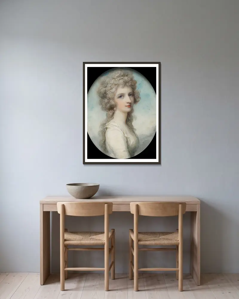 Porträtt av Mary Frances (Fanny) Swinburne av Richard Cosway inramad på en vägg
