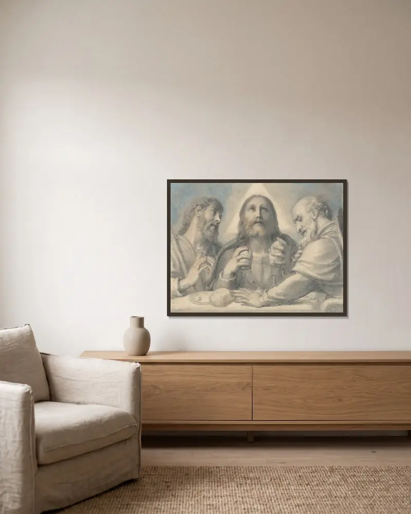 Das Abendmahl in Emmaus von Richard Cosway gerahmt an einer Wand