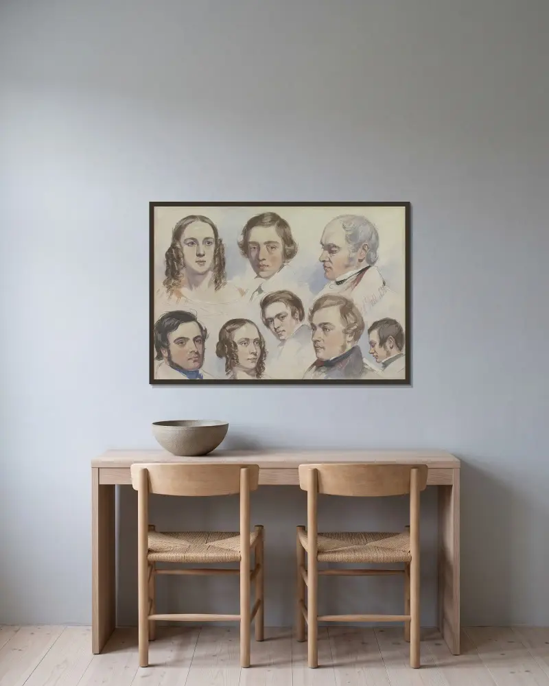 Familjeporträtt av Richard Dadd inramad på en vägg