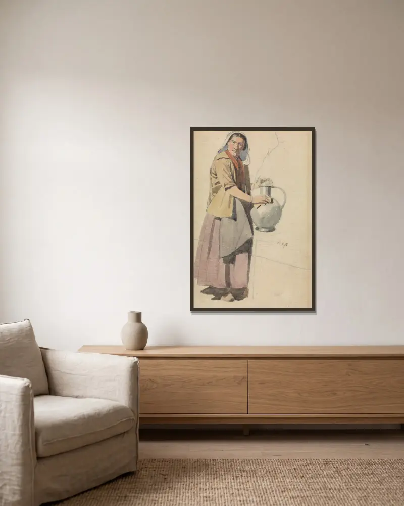 Porträt einer Frau mit Krug von Richard Dadd gerahmt an einer Wand