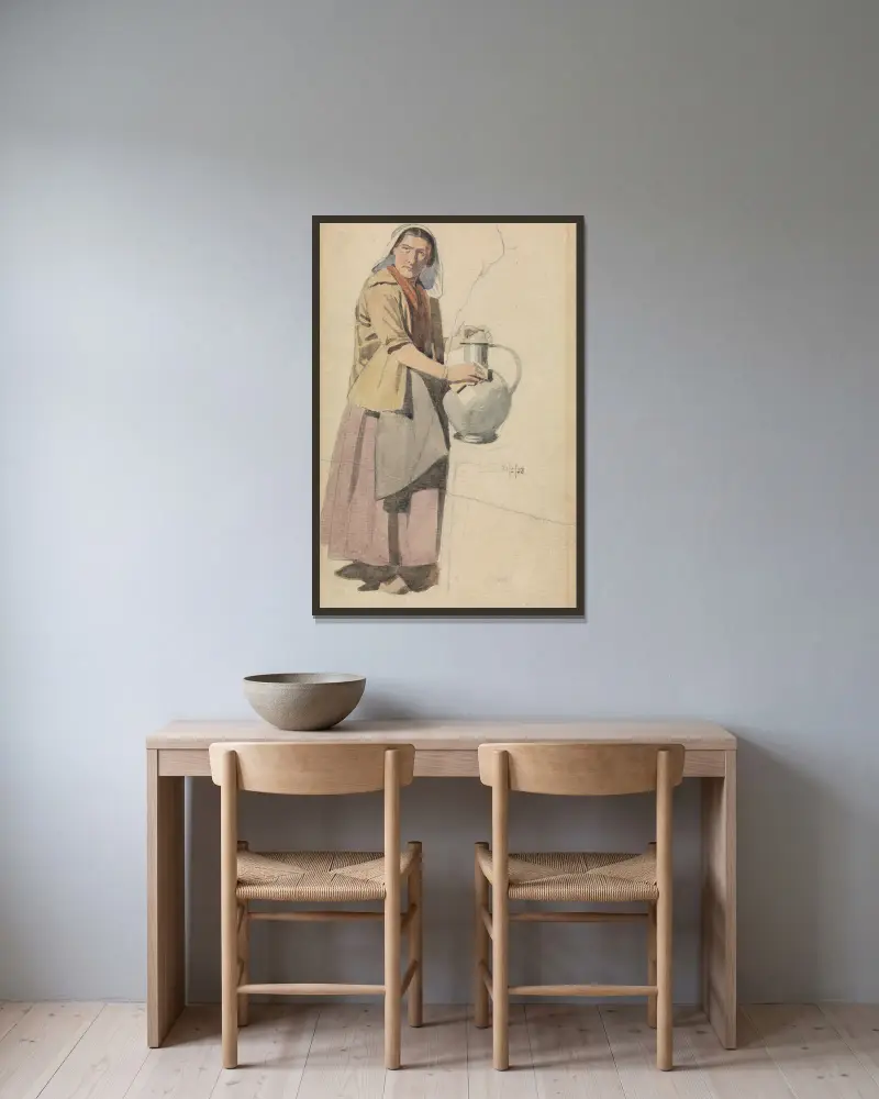 Porträt einer Frau mit Krug von Richard Dadd gerahmt an einer Wand