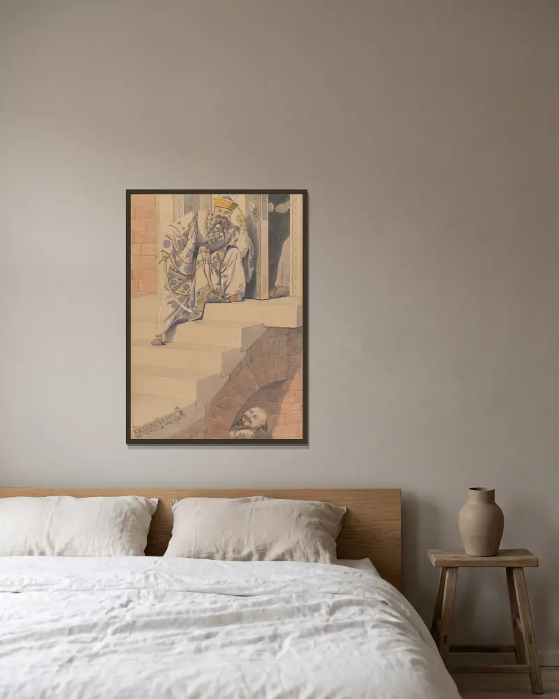 Skiss för passionerna; Svek av Richard Dadd inramad på en vägg