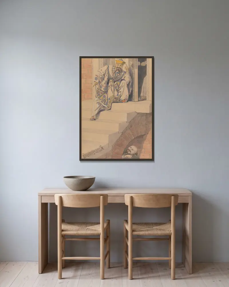 Skiss för passionerna; Svek av Richard Dadd inramad på en vägg