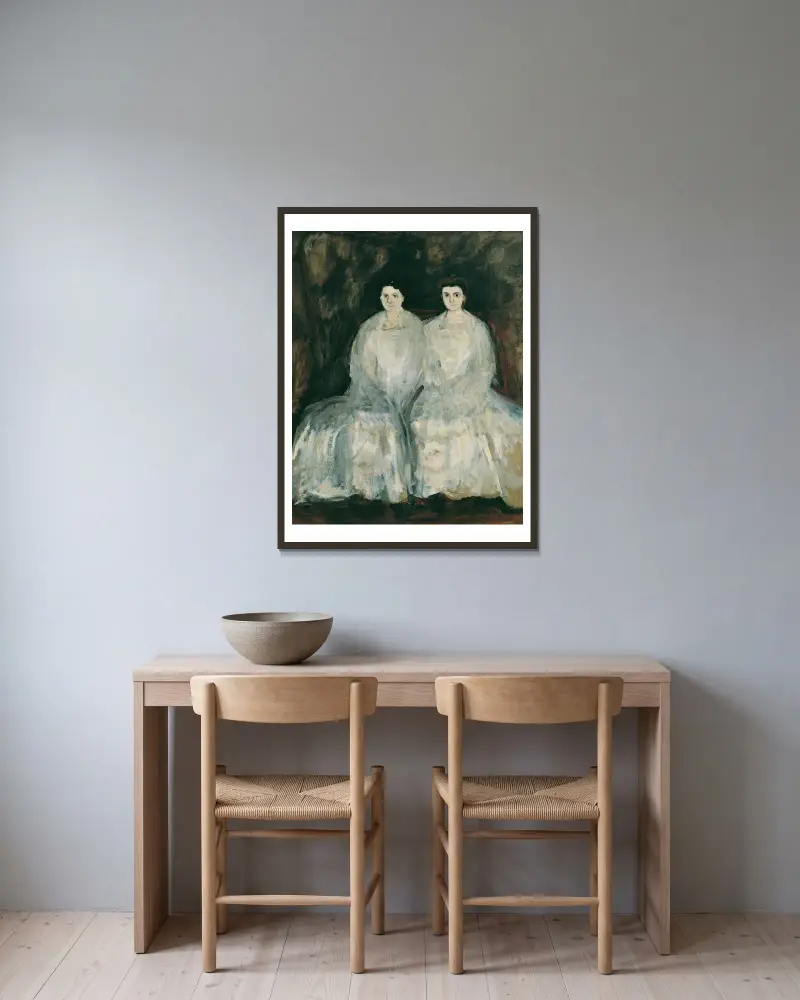 Die Schwestern Karoline und Pauline Fey av Richard Gerstl inramad på en vägg