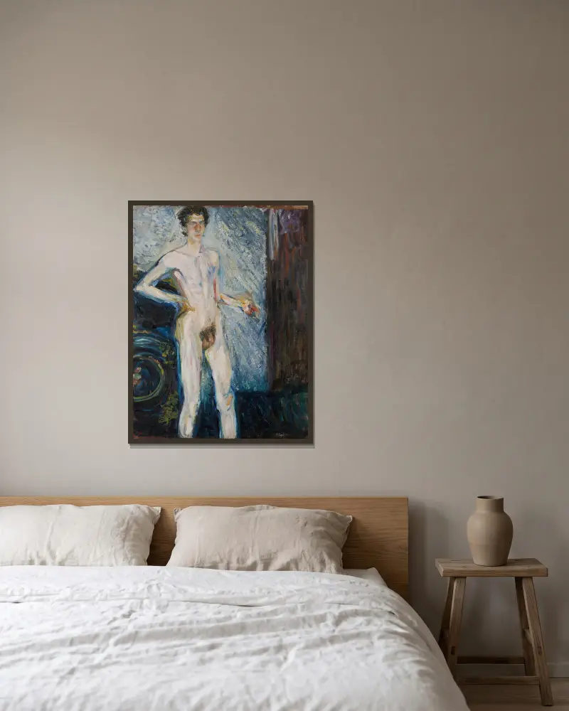 Aktuelles Selbstporträt mit Palette von Richard Gerstl gerahmt an einer Wand