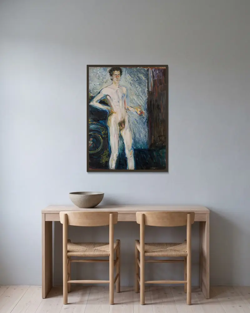 Aktuelles Selbstporträt mit Palette von Richard Gerstl gerahmt an einer Wand