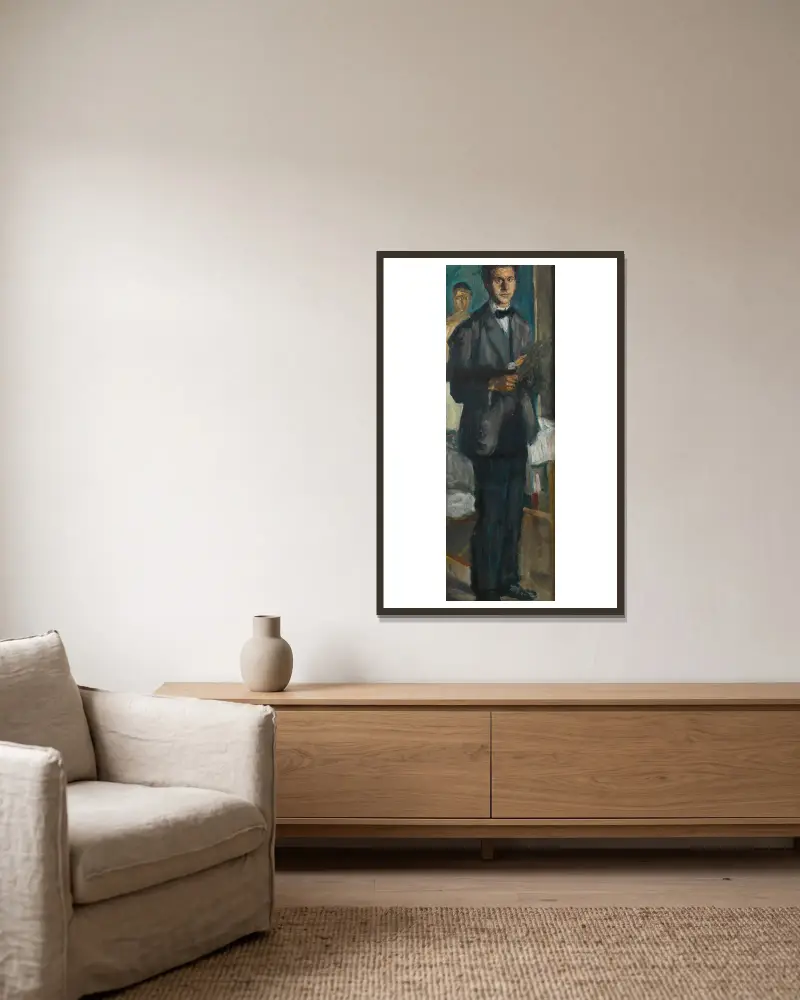 Selbstbildnis mit Palette von Richard Gerstl gerahmt an einer Wand