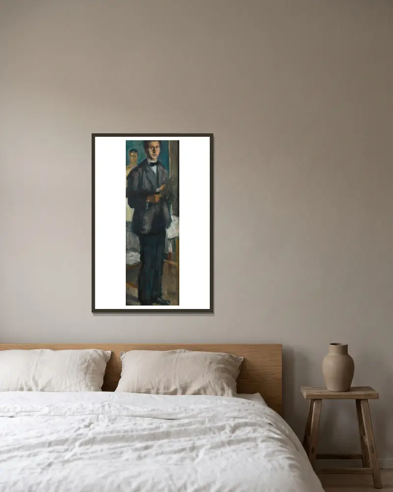 Selbstbildnis mit Palette von Richard Gerstl gerahmt an einer Wand