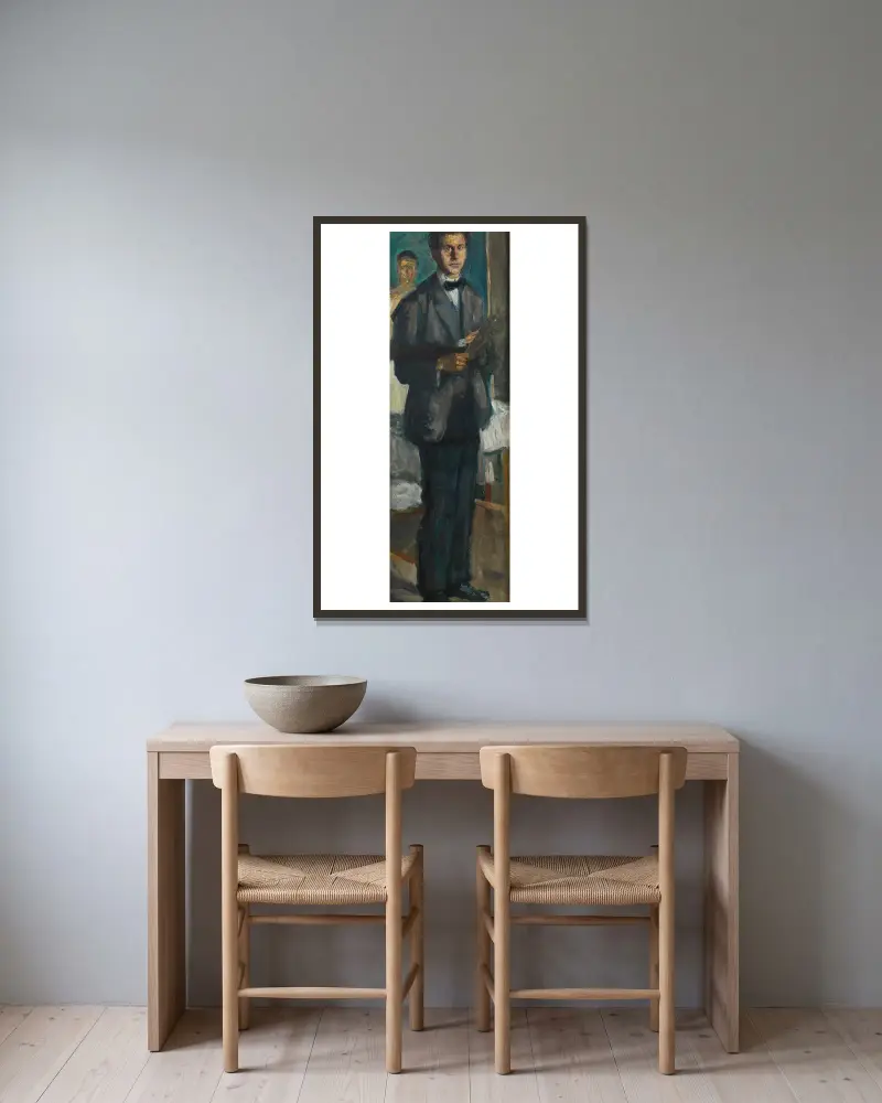 Selbstbildnis mit Palette von Richard Gerstl gerahmt an einer Wand