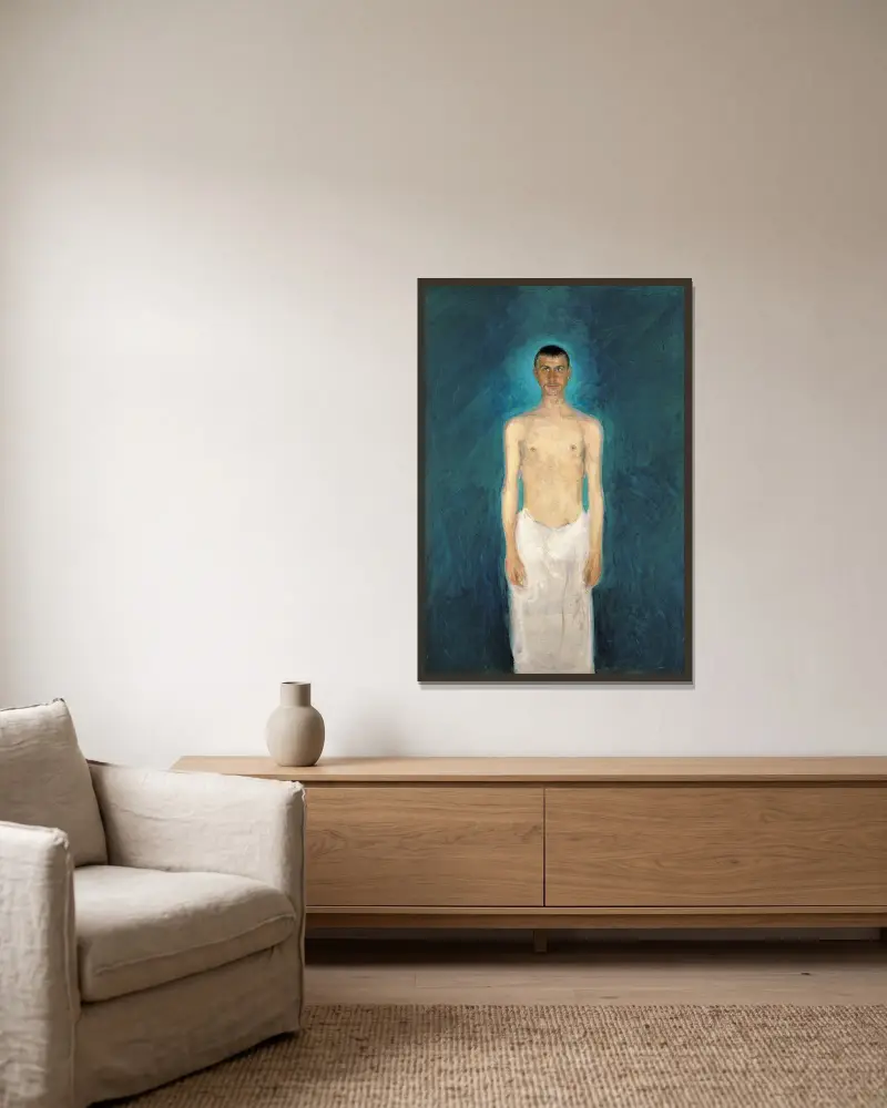 Semi-Nude Self-Portrait av Richard Gerstl inramad på en vägg