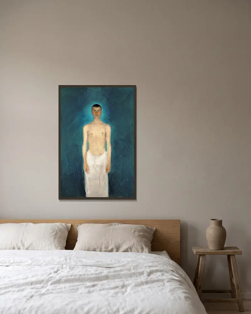 Semi-Nude Self-Portrait av Richard Gerstl inramad på en vägg