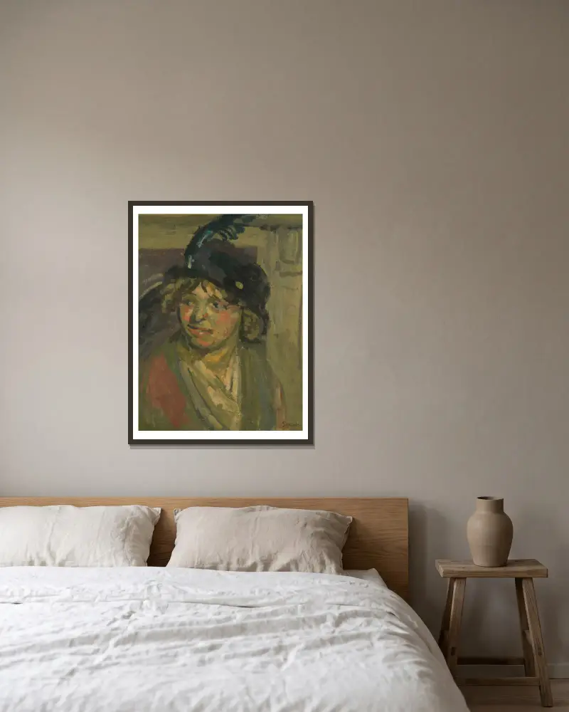 The blue hat av Walter Richard Sickert inramad på en vägg