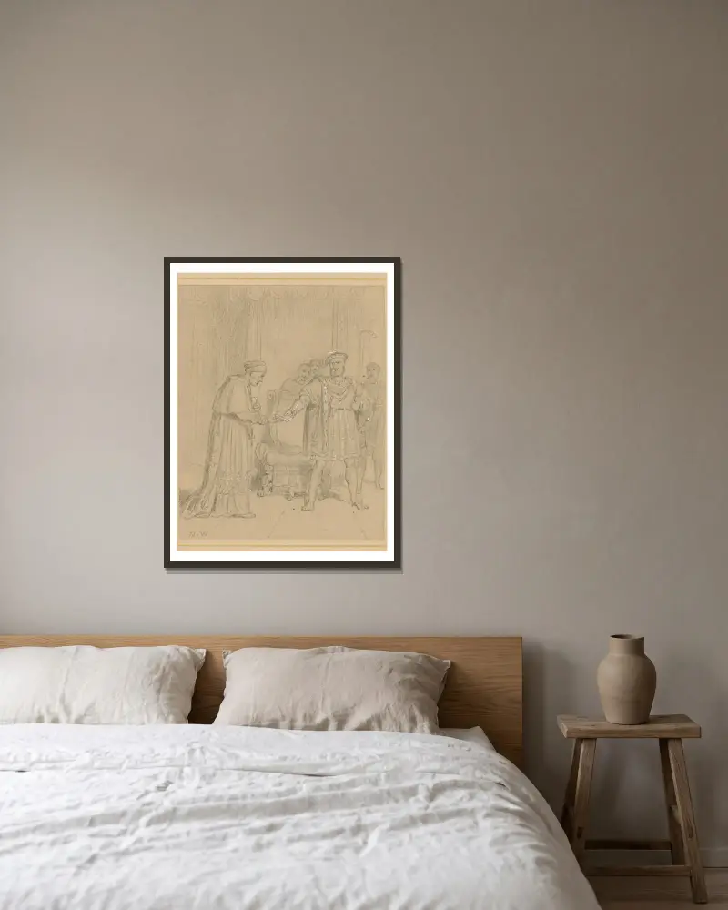 Kung Henrik VIII, akt III, scen 2 – Henrik ger paketet till kardinal Wolsey av Richard Westall inramad på en vägg