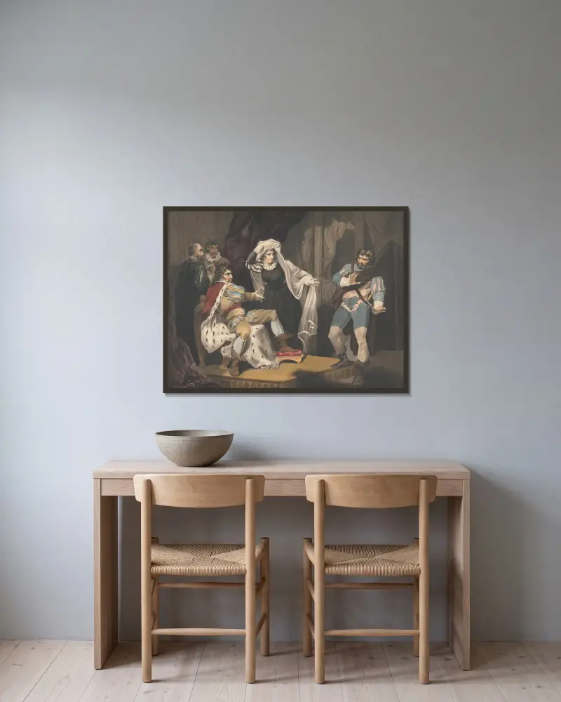 Theatrical Figures About a Throne av Richard Westall inramad på en vägg