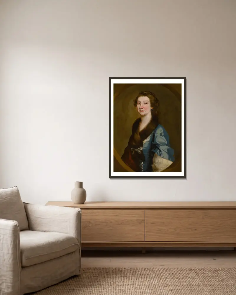 Porträtt av en dam, troligen lady Martha Hicks, född Browne av Richard Wilson inramad på en vägg