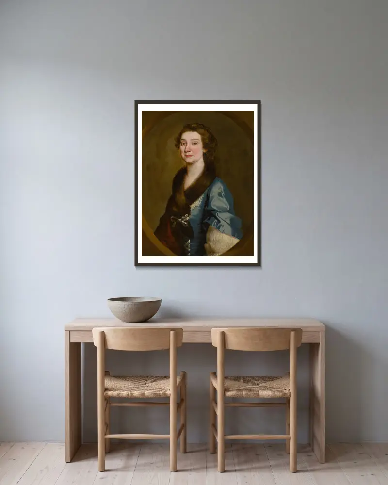Porträtt av en dam, troligen lady Martha Hicks, född Browne av Richard Wilson inramad på en vägg
