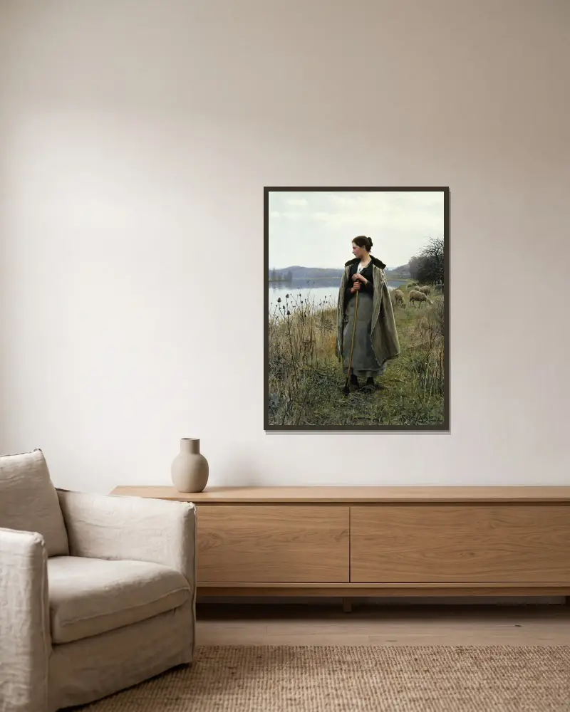 Die Hirtin von Rolleboise von Daniel Ridgway Knight gerahmt an einer Wand