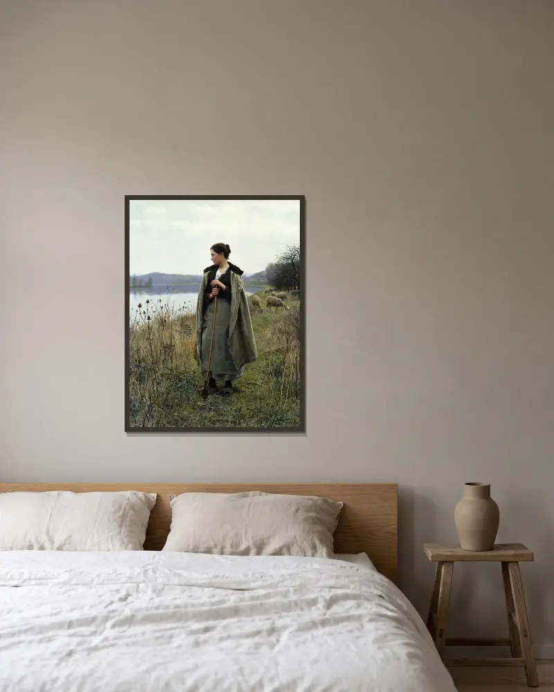 Die Hirtin von Rolleboise von Daniel Ridgway Knight gerahmt an einer Wand