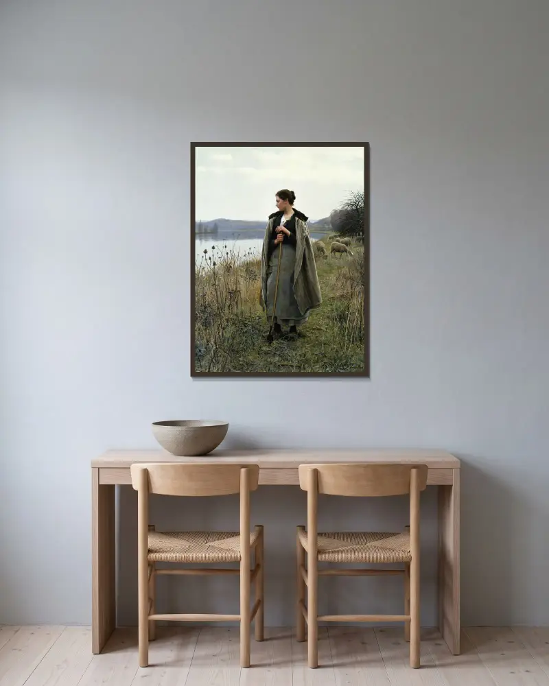Die Hirtin von Rolleboise von Daniel Ridgway Knight gerahmt an einer Wand