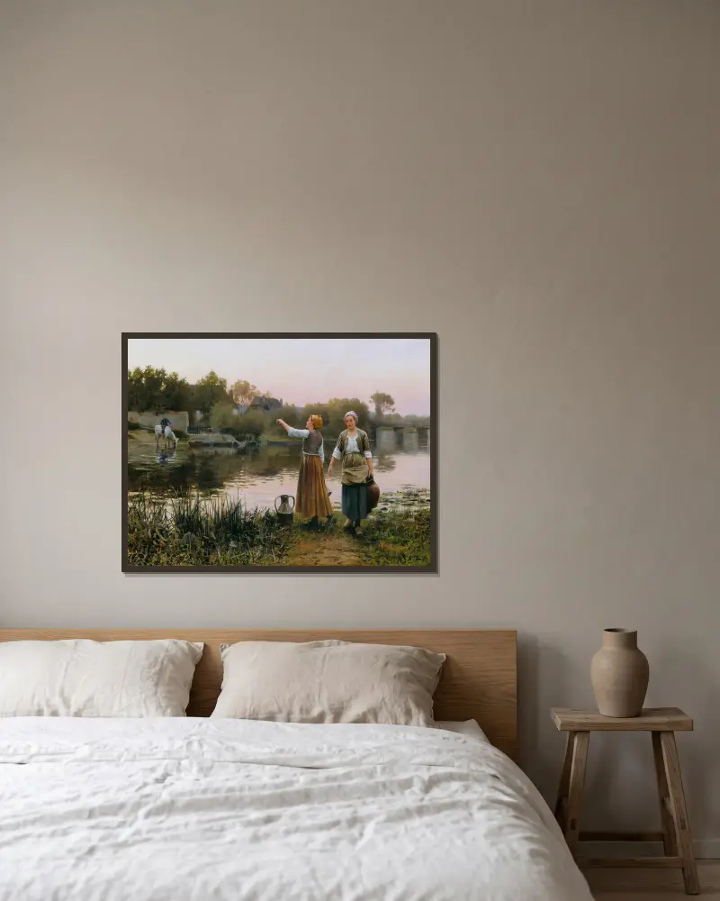 The Water Carriers av Daniel Ridgway Knight inramad på en vägg