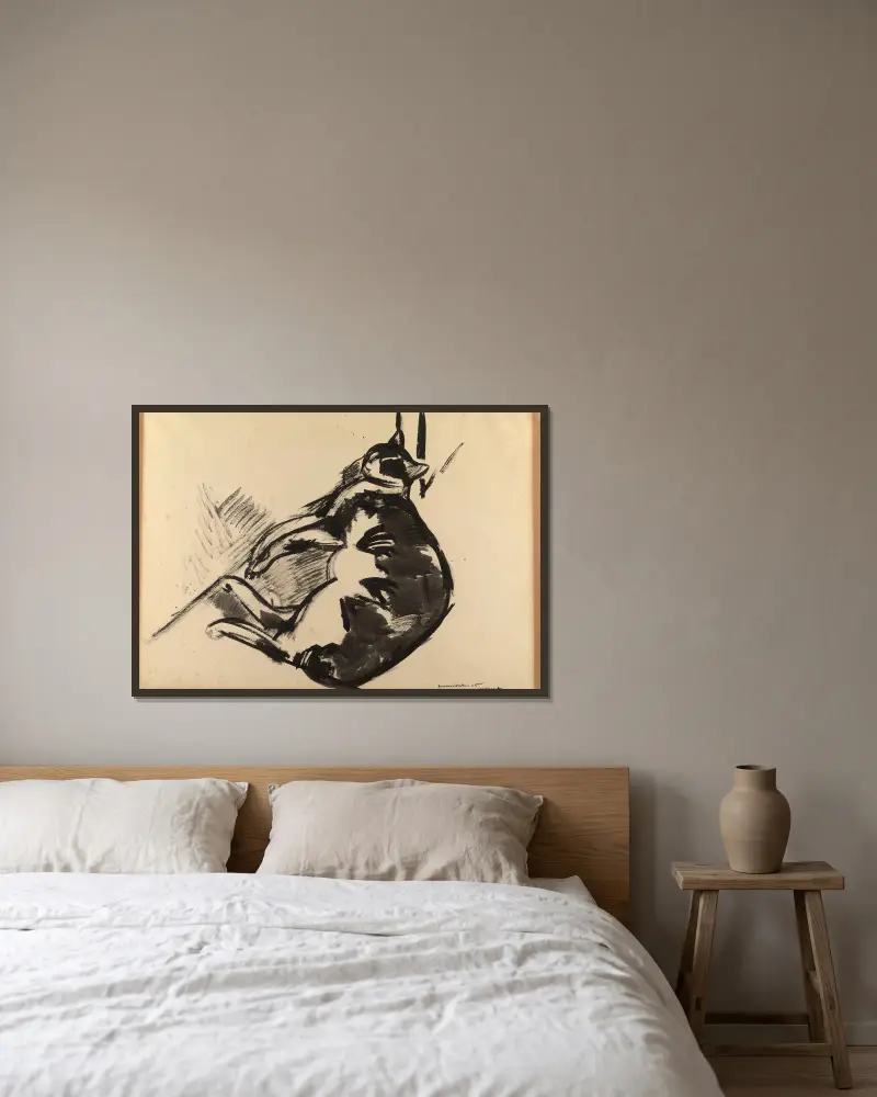 Liegende Katze von Rik Wouters gerahmt an einer Wand